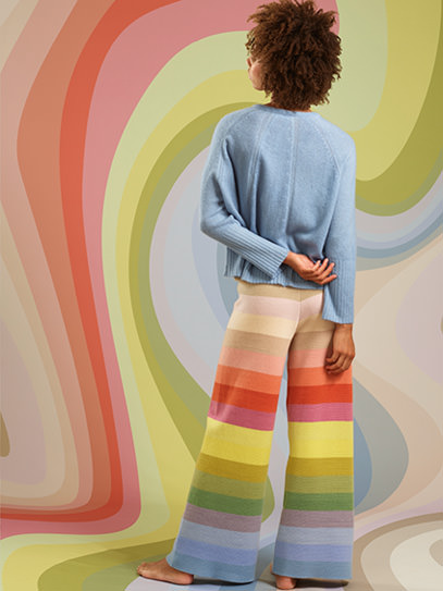 Cardigan „Sun“, Trousers „Culotte Pastel-Stripes“ 