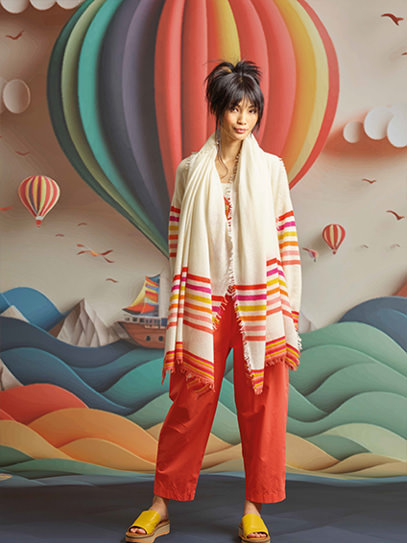 Cardigan „Anne Retro“ red/orange; Shawl „Felted Knit Retro“red/orange 