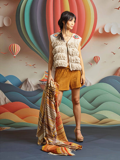 Vest „Bibo“ embroided; Plaids „Gipsy“ caramel shades + orange shades