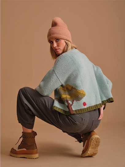 Cardigan Bobby Handknit „Deep Forest“ Owl;Hat „Ali High“ Owl