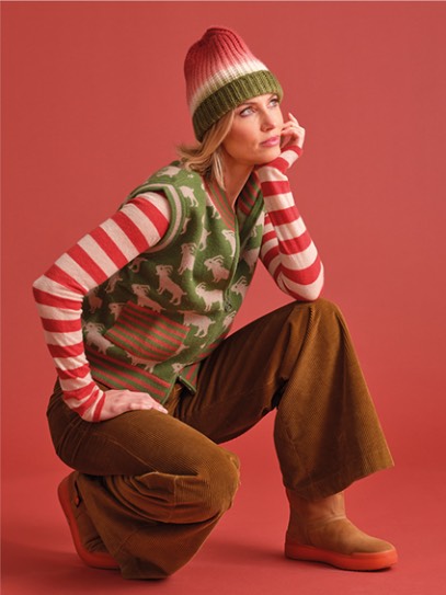 Vest „Goat“ Jacquard; Sweater „Nunu“ Stripes; Hat „Patent“ Degradee