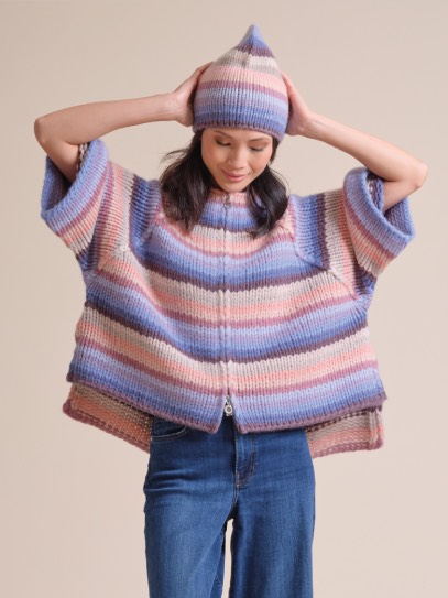 Cardigan &bdquo;Yael&ldquo; handknit stripes;Hat &bdquo;Pauli&ldquo; Stripes
