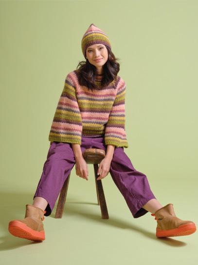 Cardigan &bdquo;Yael&ldquo; handknit stripes;Hat &bdquo;Pauli&ldquo; Strip