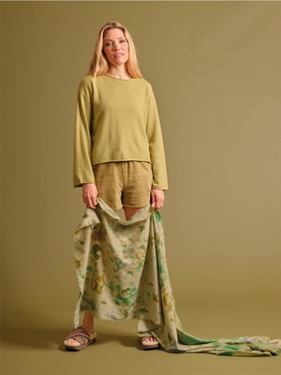 Sweater &bdquo;Sole felted&ldquo; roundneck; Shawl &bdquo;Fusion&ldquo; 4-side fringes (mint)